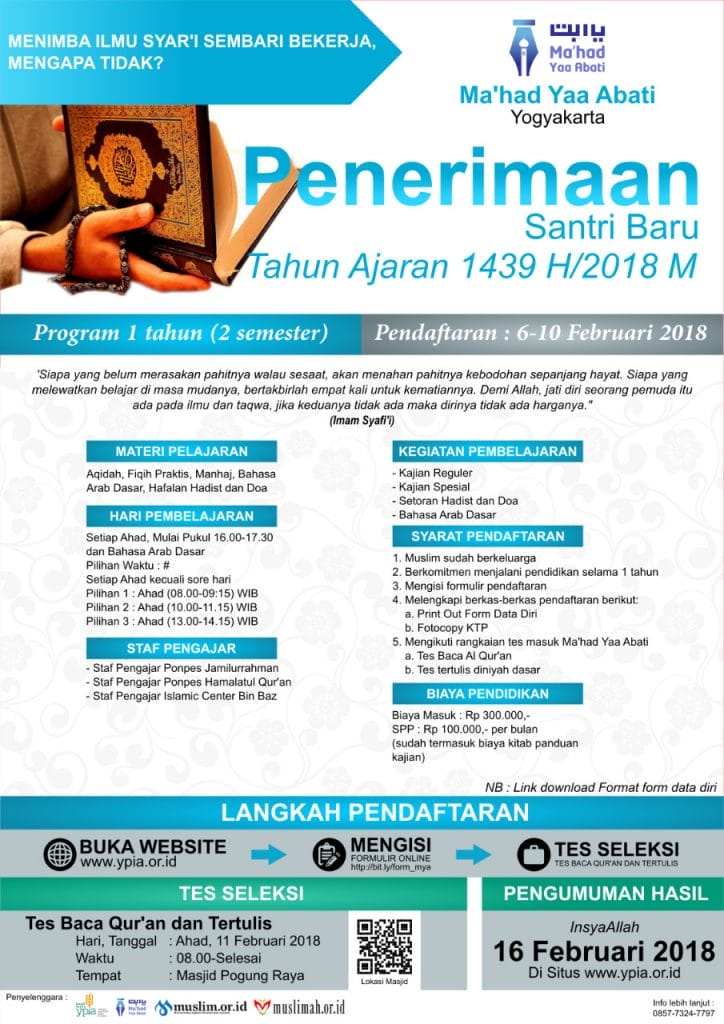 Pendaftaran Santri Baru Ma’had Yaa Abati Yogyakarta