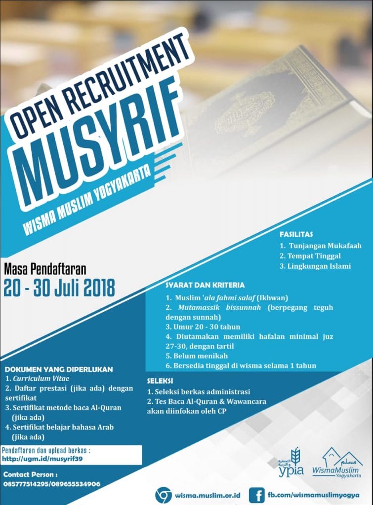 Open Recruitment Musyrif Wisma Muslim YPIA Yogyakarta