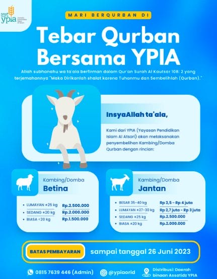 Yayasan Pendidikan Islam Al-Atsari (YPIA) telah membuka program “Tebar Qurban Bersama”